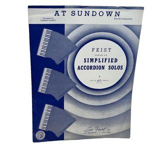 At Sundown Simplified Accordion Sheet Music Donaldson 1949 Leo Feist 7649 Solo